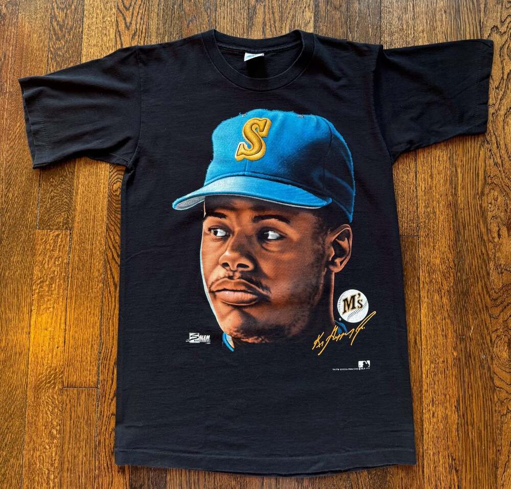 VTG 1991 Ken Griffey Jr Seattle Mariners 'Big Face' SALEM SPORTSWEAR Shirt MED.